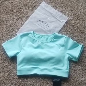 NWT XS aqua open back tee